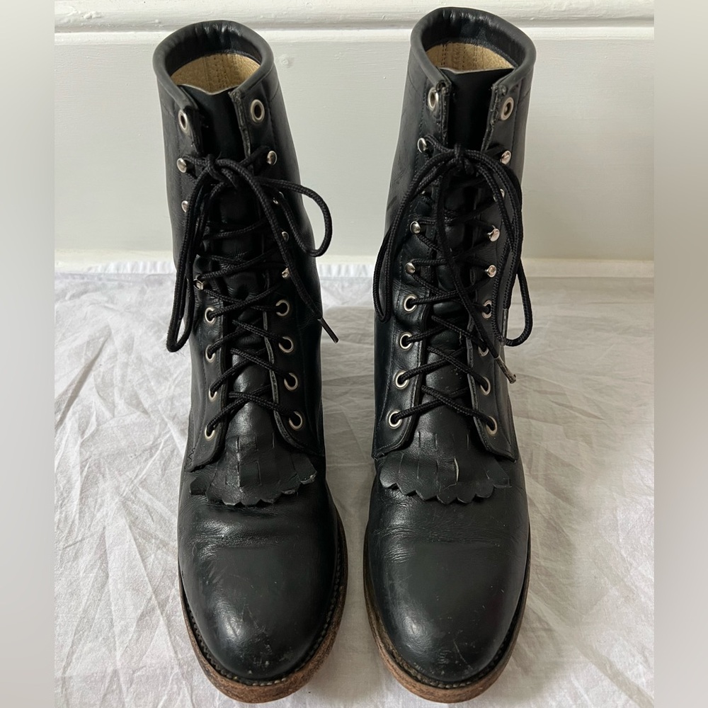 Vintage Women’s Black Leather Justin brand roper lace up boots size 8